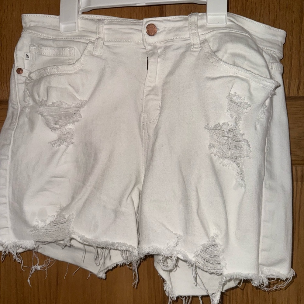 Judy blue women’s high-rise white distressed shorts size large cut off stretch